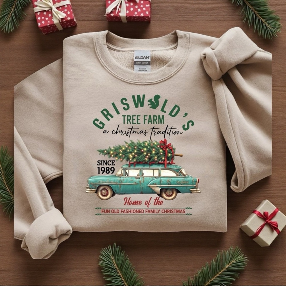 Christmas Sweatshirt Tree Farm a Christmas tradition Old fashion  S M L XL